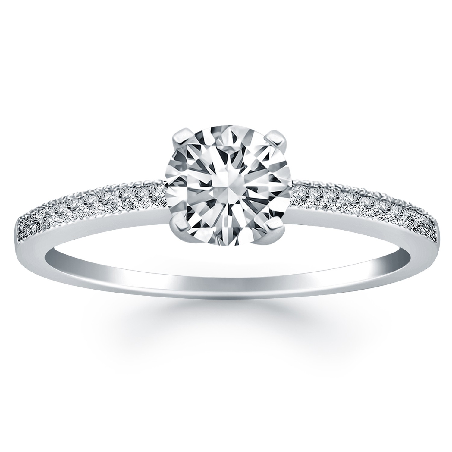 Classic Diamond Pave Solitaire Engagement Ring Mounting In 14k White