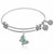 Expandable White Tone Brass Bangle with Green and a Black CZ Butterfly Symbol