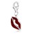 Lip Red Tone Crystal Studded Charm in Sterling Silver