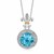 Round Blue Topaz and Diamond Embellished Fluer De Lis Motif Pendant in 18K Yellow Gold and Sterling Silver (.08 ct. tw.)