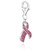 Breast Cancer Ribbon Charm with Pink Tone Crystal Accents in Sterling Silver