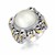Pearl Accented Round Leaf Design Ring in 18k Yellow Gold and Sterling Silver