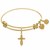 Expandable Yellow Tone Brass Bangle with Cross with Heart Symbol