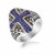 Blue Sapphire Embellished Cross Style Oval Ring in 18K Yellow Gold and Sterling Silver