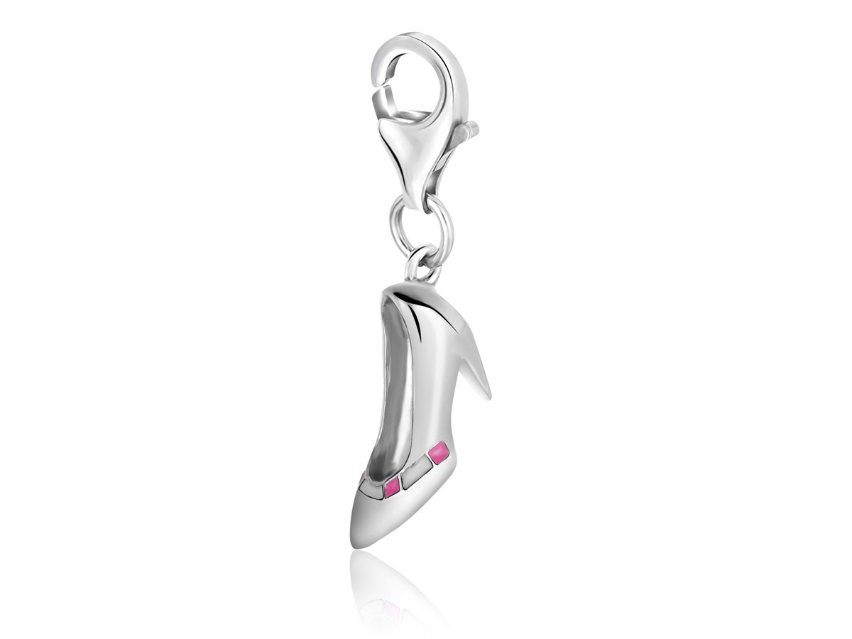 High Heel Shoe Charm with Pink Enamel Detailing in Sterling Silver ...