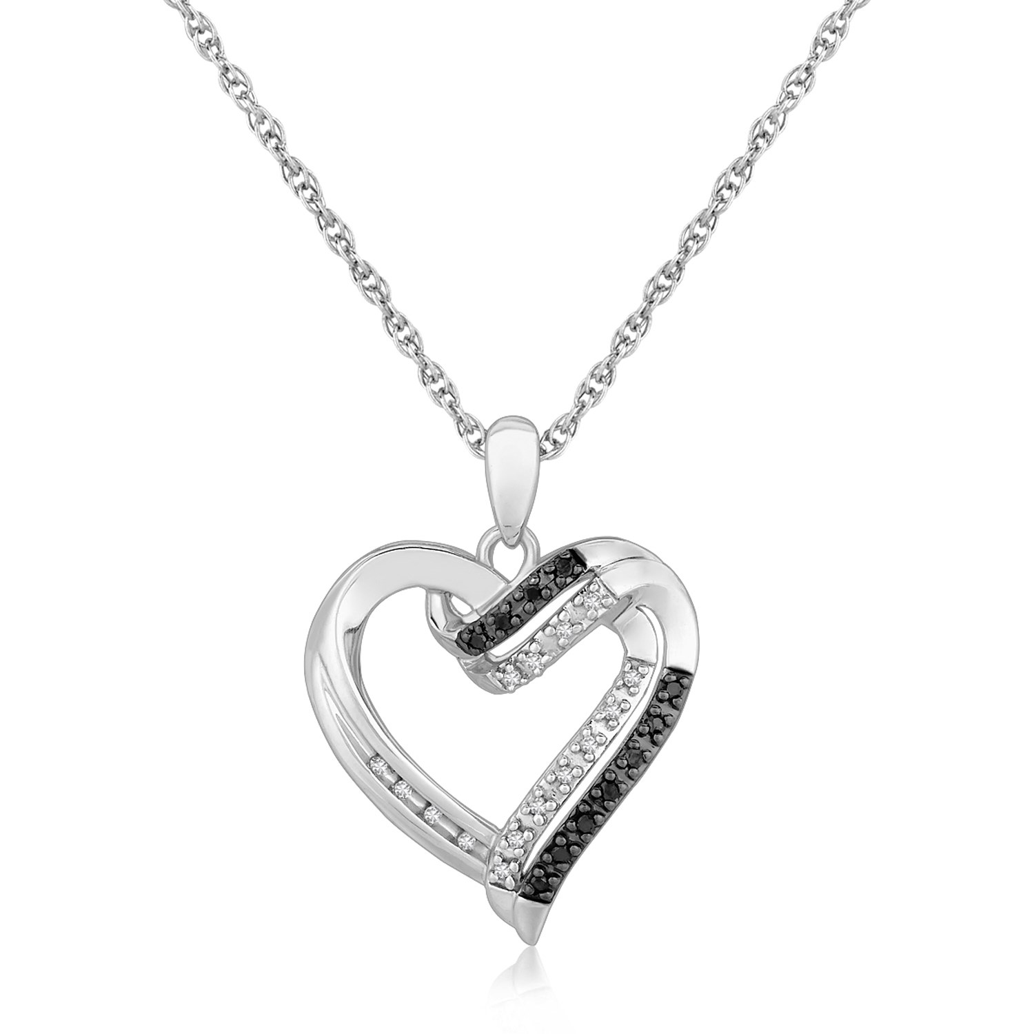 Fancy Dual Line Heart Style Diamond Studded Pendant in Sterling Silver ...