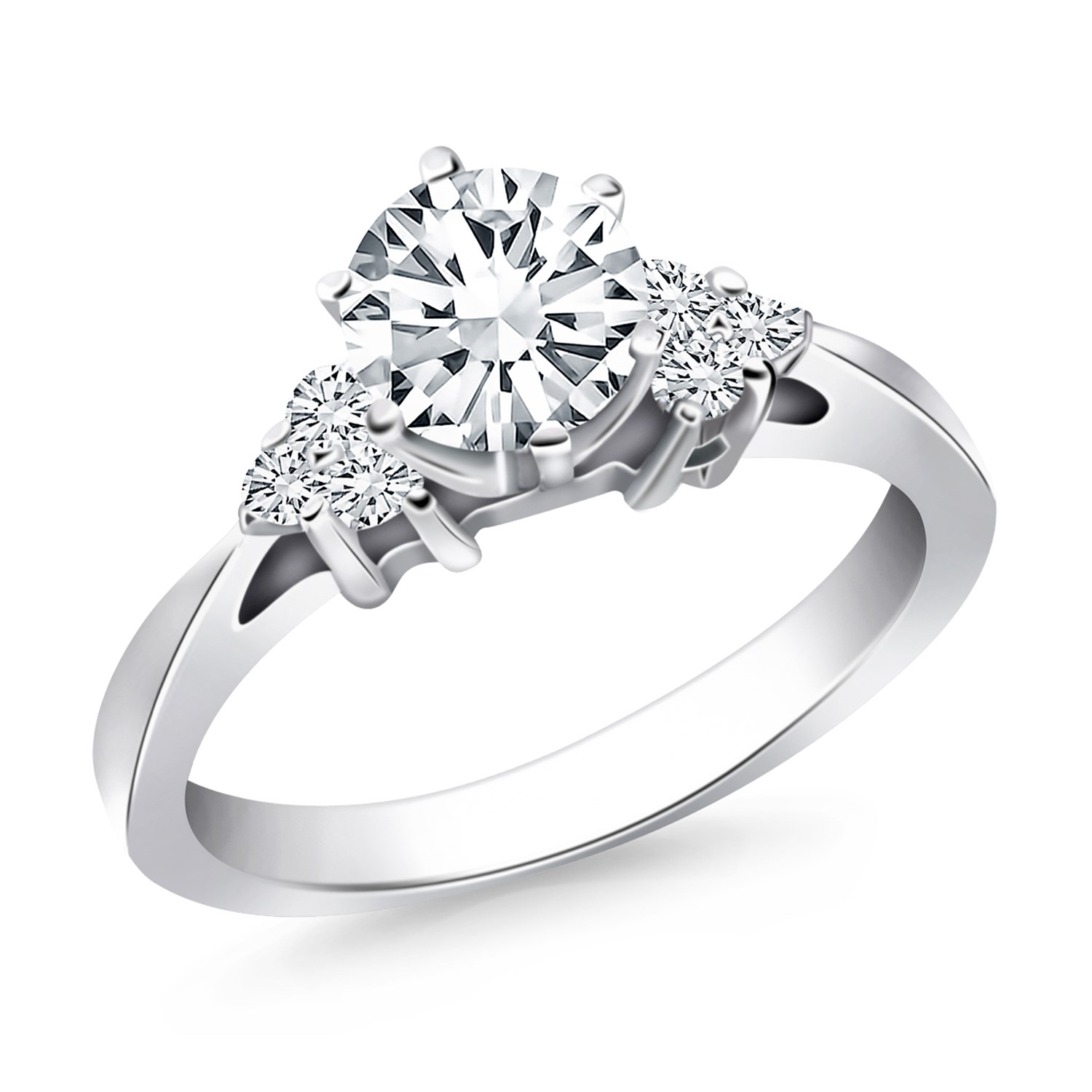 Cathedral Engagement Ring with Side Diamond Clusters in 14K White Gold ...