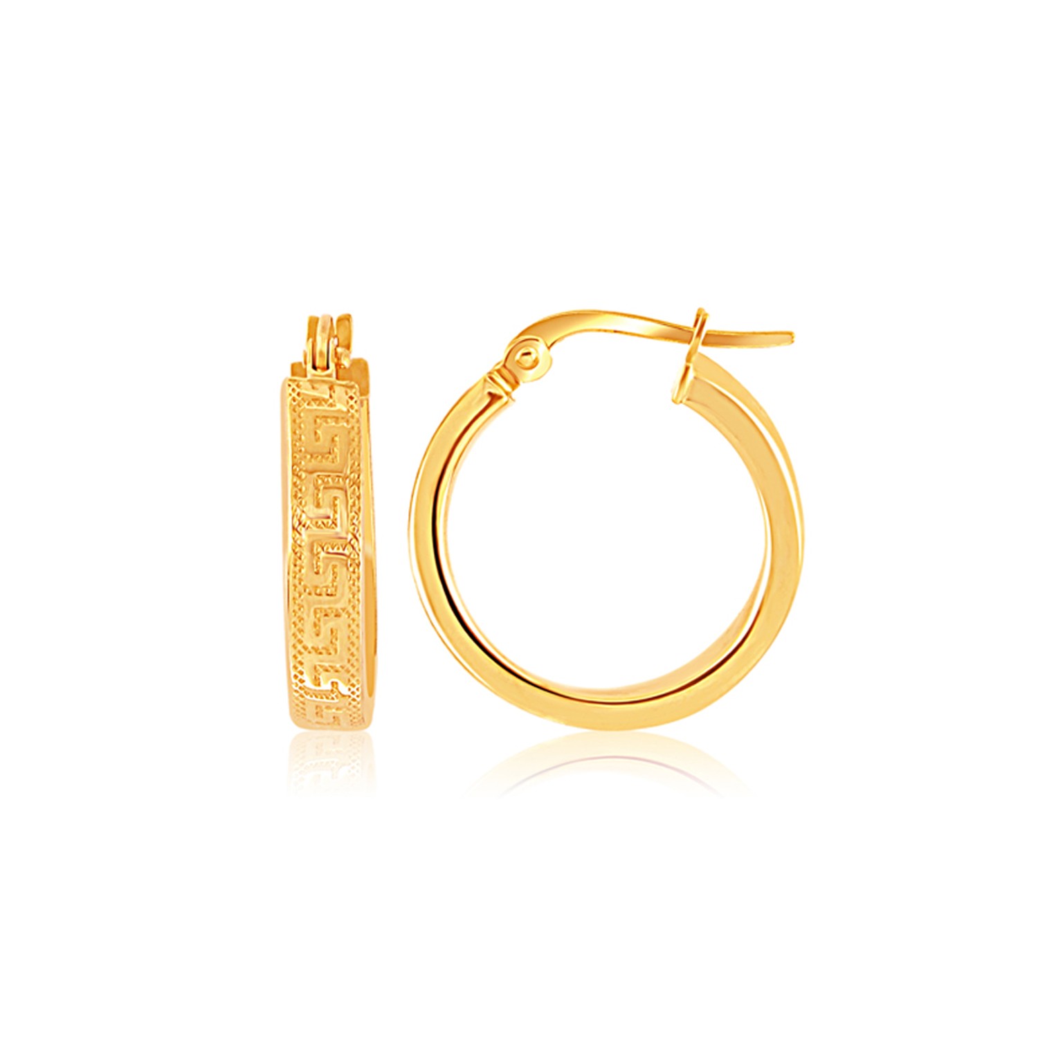 Greek Key Small Hoop Earrings in 14K Yellow Gold - Richard Cannon Jewelry