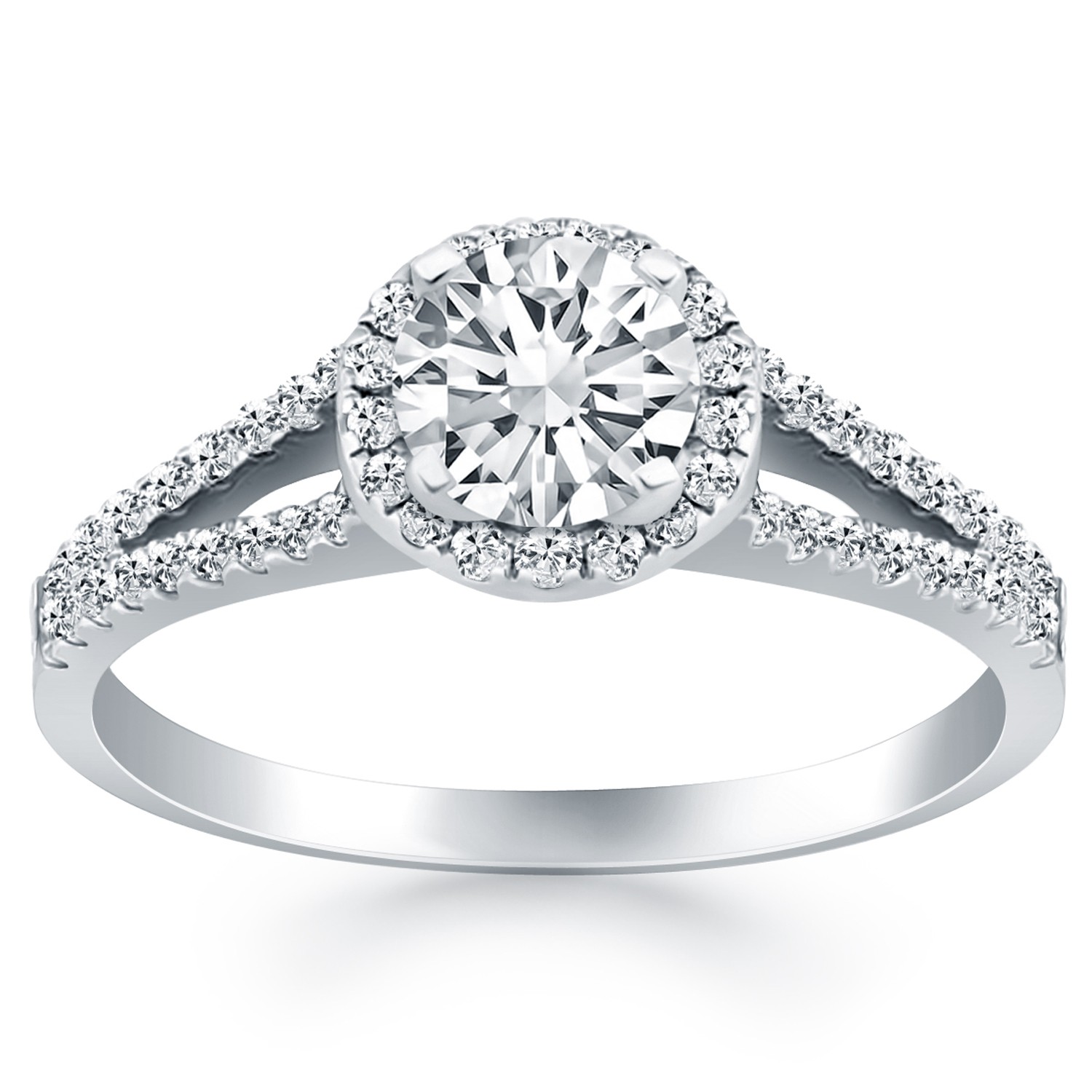 Diamond Halo Split Shank Engagement Ring in 14K White Gold - Richard ...