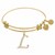 Expandable Yellow Tone Brass Bangle with L Symbol with Cubic Zirconia
