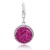 Round Magenta Tone Crystal Encrusted Charm in Sterling Silver