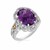 Ornate Oval Amethyst and Diamond Embellished Fleur De Lis Motif Ring in 18k Yellow Gold and Sterling Silver (.03 cttw)