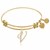 Expandable Yellow Tone Brass Bangle with V Symbol with Cubic Zirconia