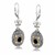 Rectangle Framed and Scrollwork Accented Oval Black Onyx Fleur De Lis Dangling Earrings in 18k Yellow Gold and Sterling Silver