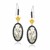 Oval Rutilated Quartz and Black Spinel Fleur De Lis Drop Earrings in 18k Yellow Gold and Sterling Silver