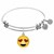 Expandable White Tone Brass Bangle with Enamel Smile Emoji Symbol
