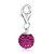 October Birthstone Round Charm with Magenta Tone Crystal Accents in Sterling Silver