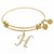 Expandable Yellow Tone Brass Bangle with H Symbol with Cubic Zirconia