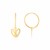 14K Yellow Gold Loopy Heart Charm Drop Hoop Earrings