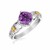 Square Amethyst Ring with Fleur De Lis Design in 18k Yellow Gold and Sterling Silver