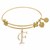Expandable Yellow Tone Brass Bangle with F Symbol with Cubic Zirconia
