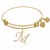 Expandable Yellow Tone Brass Bangle with M Symbol with Cubic Zirconia