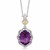 Ornate Oval Amethyst and Diamond Accented Fleur De Lis Motif Pendant in 18k Yellow Gold and Sterling Silver (.03 cttw)
