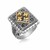 Square Floral Motif Baroque Style Ring in 18K Yellow Gold and Sterling Silver