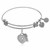 Expandable White Tone Brass Bangle with Heart and Key with Cubic Zirconia