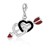 Double Heart Charm with Multi Tone Crystal Accents and Black Enameling in Sterling Silver