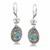 Rectangle Framed and Scrollwork Detailed Fleur De Lis Oval Blue Topaz Dangling Earrings in 18k Yellow Gold and Sterling Silver