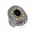 Rectangle Framed and Scrollwork Style Oval Black Onyx Ring in 18K Yellow Gold and Sterling Silver