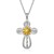 Open Loop Cross with Sunburst Detail in Sterling Silver and 14K Yellow Gold