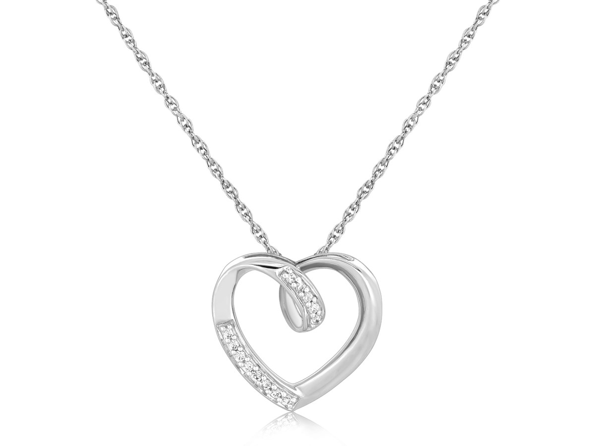 Fancy Ribbon Style Heart Diamond Accented Pendant in Sterling Silver ...