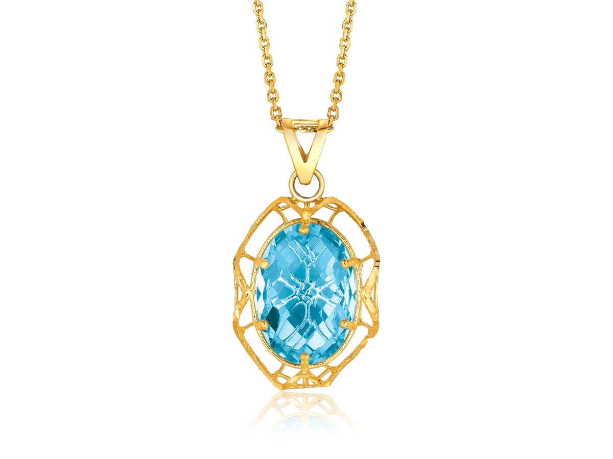 Oval Blue Topaz Pendant in 14K Yellow Gold - Richard Cannon Jewelry