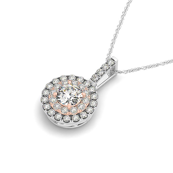 Round Shape Halo Diamond Pendant in 14k White and Rose Gold (1/2 cttw ...