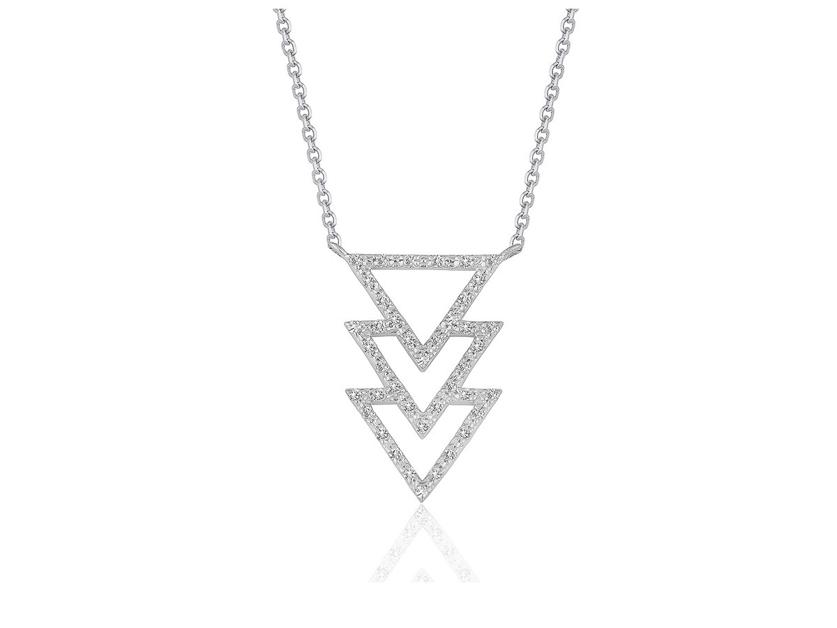 Triple Triangle Pendant with Diamonds in 14k White Gold (1/5 cttw ...