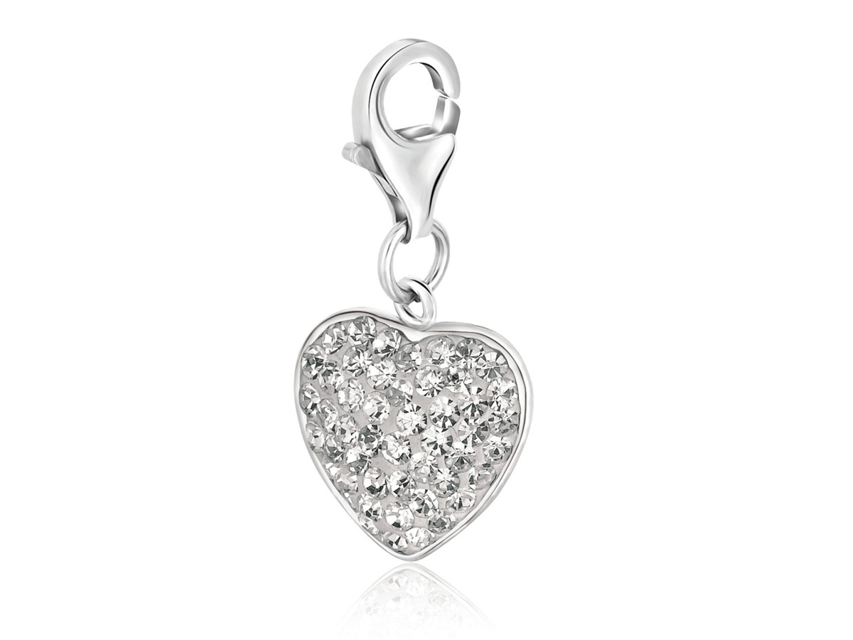 Heart Shaped Charm with Embellished White Tone Crystals in Sterling ...