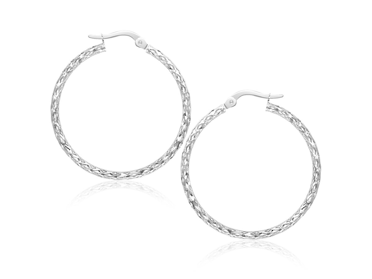 Large Textured Hoop Earrings in 14k White Gold - Richard Cannon Jewelry