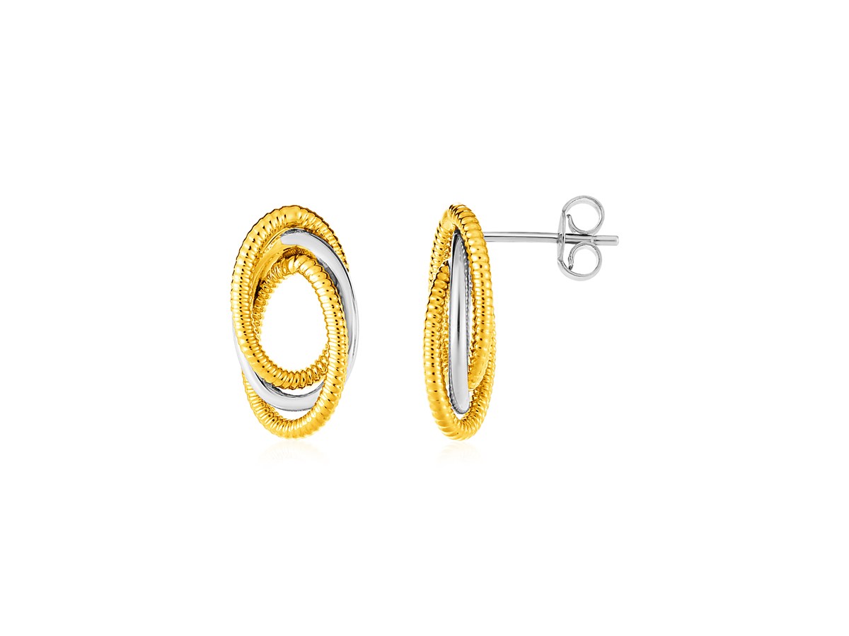 14k Two Tone Gold Post Earrings with Three Interlocking Ovals Richard