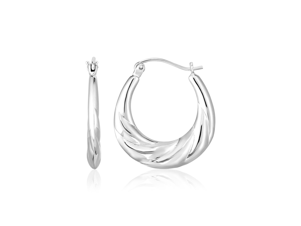 Sterling Silver Polished Puffed Hoop Earrings with Twist Texture ...