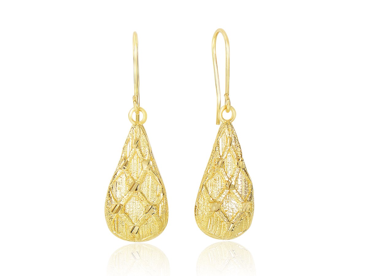 Textured Diamond Pattern Teardrop Earrings in 14k Yellow Gold - Richard ...