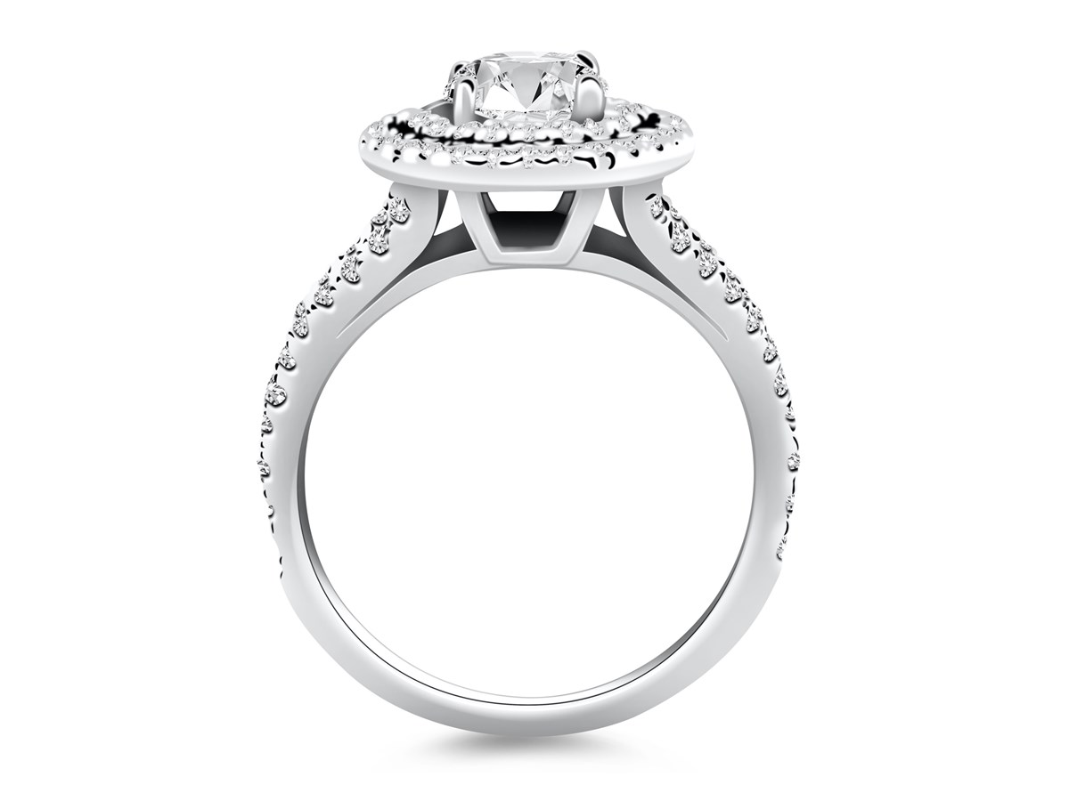 Double Halo Diamond Split Shank Engagement Ring in 14K White Gold ...