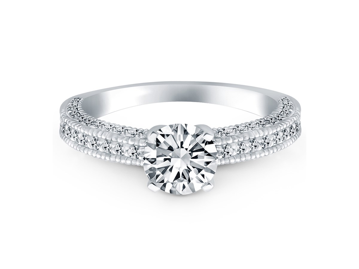 Diamond Micropave Milgrain Engagement Ring in 14k White Gold - Richard ...