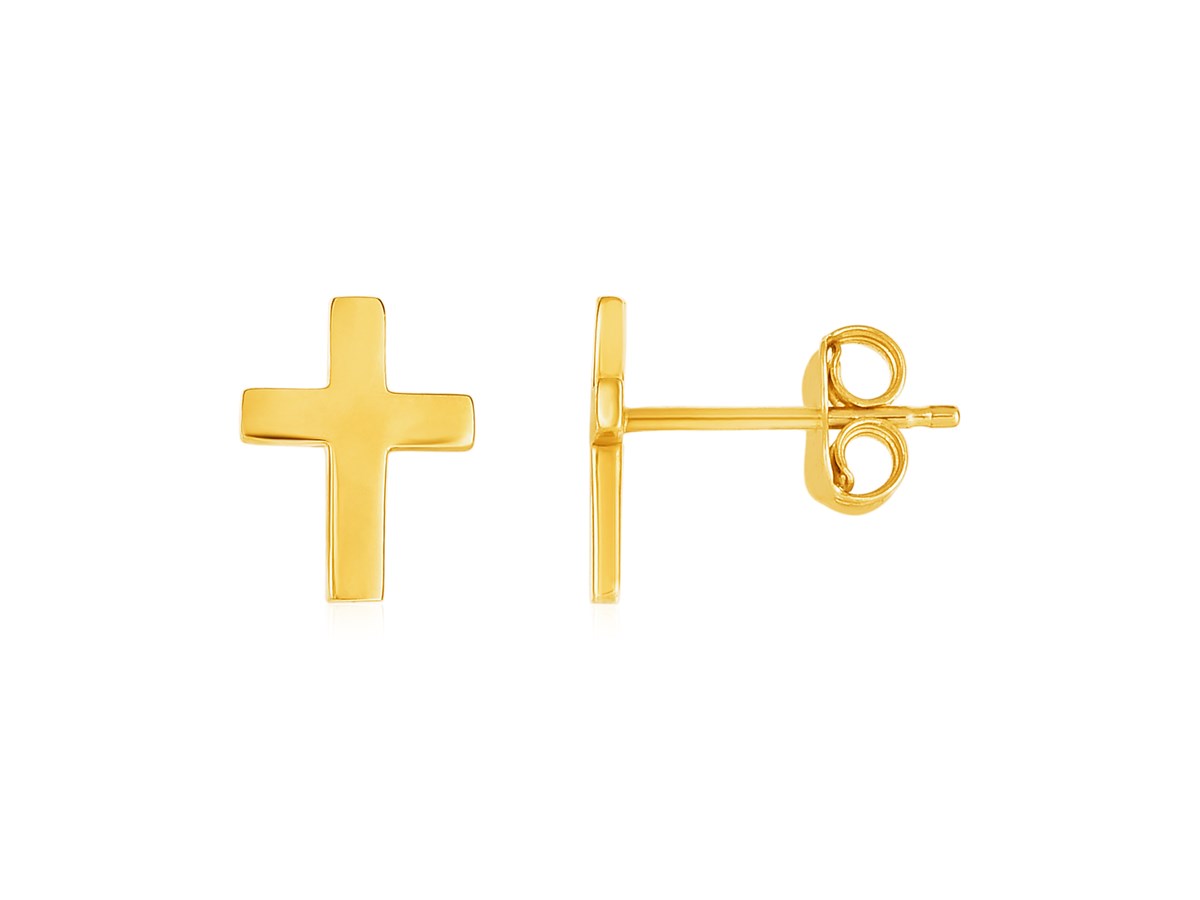 14k Yellow Gold Post Earrings with Crosses - Richard Cannon Jewelry