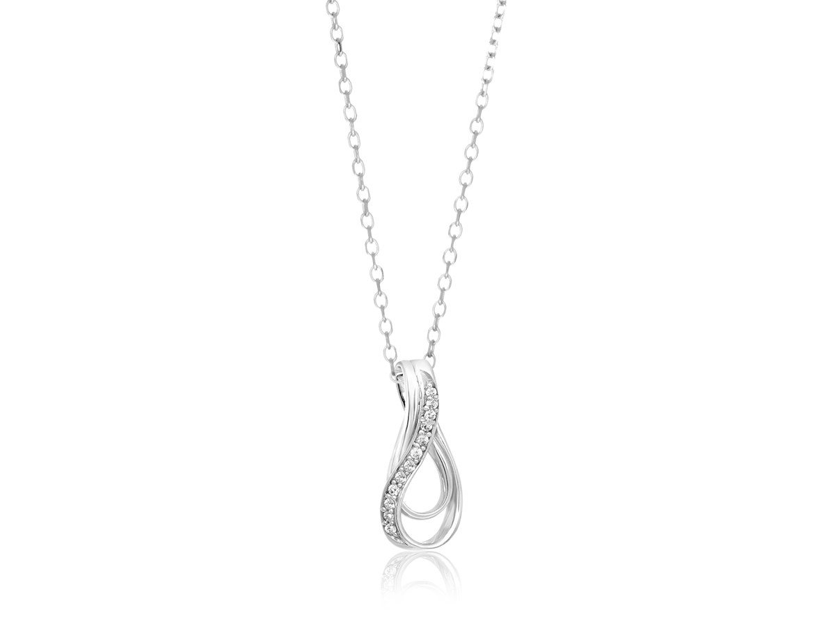 Diamond Embellished Twisted Teardrop Shape Pendant in 14K White Gold ...