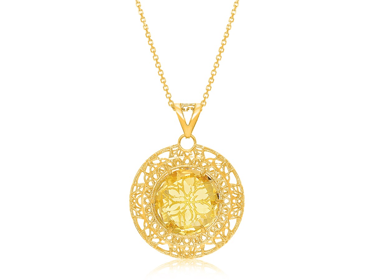 Filigree Style Round Citrine Pendant in 14K Yellow Gold - Richard ...