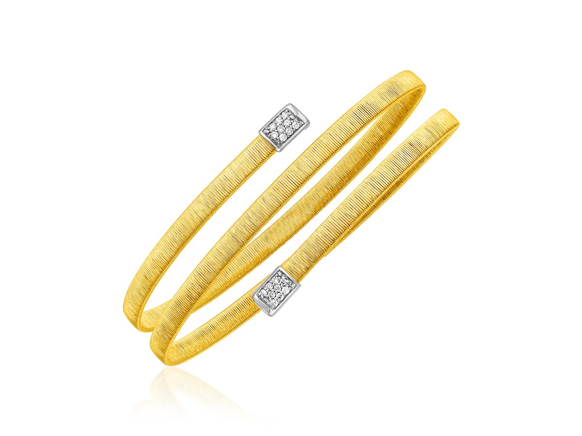 14k Two Tone Gold Spiral Bangle with Diamonds - Richard Cannon Jewelry